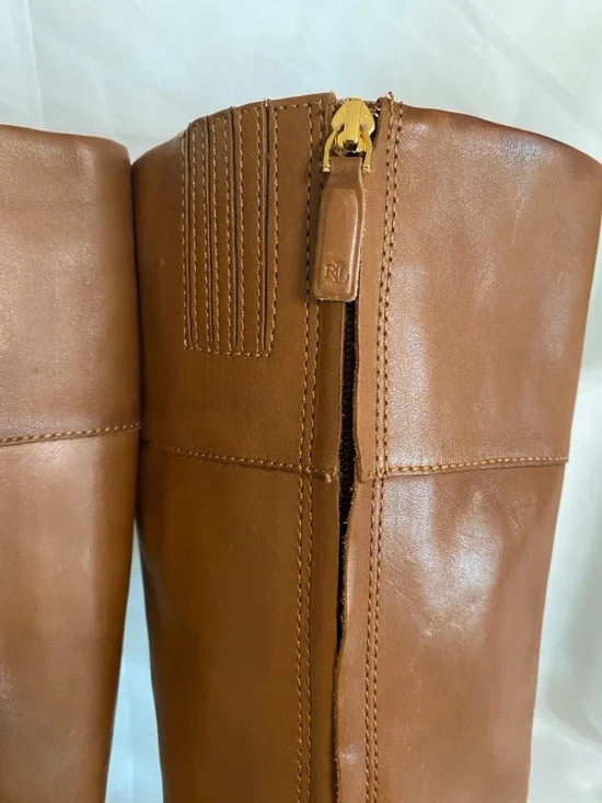 Lauren Ralph Lauren Cognac Leather Bernadine Riding Boots, Women’s Size 10B - Picture 9 of 16